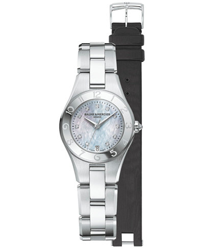 Baume & Mercier Women's Swiss Linea Diamond Accent Stainless Steel Bracelet Watch with Interchangeable Strap Set 27mm M0A10011