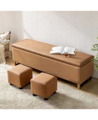 Flora Modern 60" Wide Storage Bench with Two Ottomans