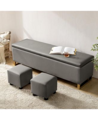 Flora Modern 60" Wide Storage Bench with Two Ottomans