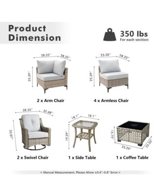 10 Piece Outdoor Patio Furniture with Swivel Rocking Chairs,All Weather Rattan Wicker Sectional Coversation Set with Solar Coffee Table, Single Modular Chairs for Deck Balcony Backyard Pool,Orange Red