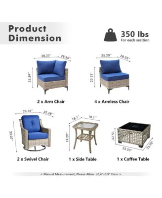 10 Piece Outdoor Rattan Patio Set with Swivel Rocker Chairs, Modular Sectional & Solar Coffee Table