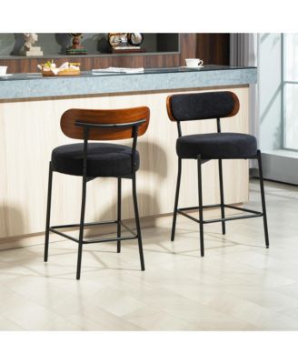 24 inches Bar Stools Set of 3, Modern Counter Height Bar Stools with Wood Back, Boucle Fabric Upholstered Barstools for Home, Cafe