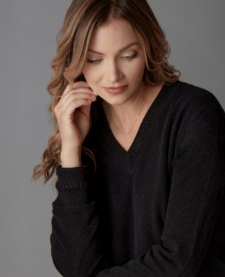 Women's Itch-Free Cashmere V-Neck Sweater with Soft Liner