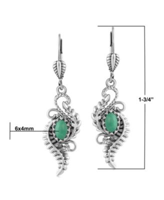 Sterling Silver Green Turquoise Vine and Leaf Dangle Earrings