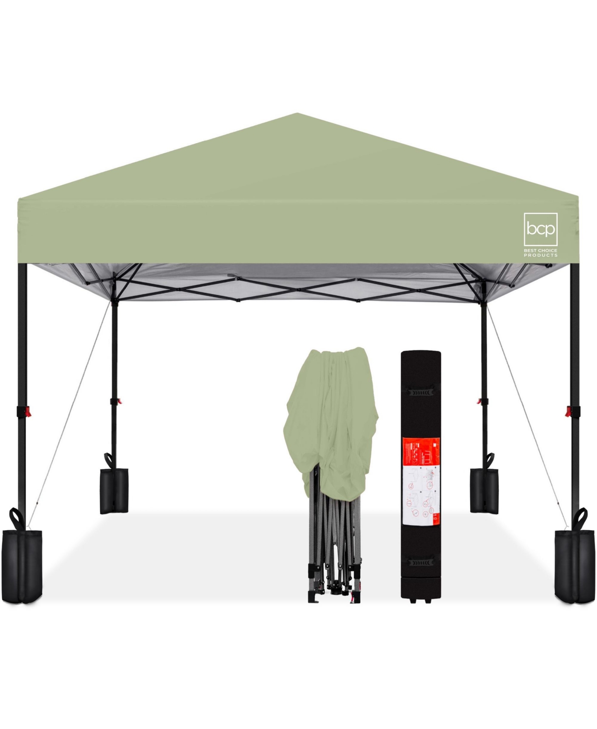 10x10ft Easy Setup Pop Up Canopy w/ 1-Button Setup, Wheeled Case, 4 Weight Bags - Sage green