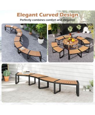 Backless 2-Person Patio Curved Bench with Slatted Seat & Metal Legs Oil Painted