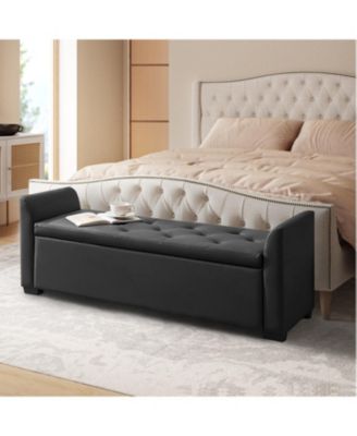Monica 57.75 PU "Wide Tufted Storage Bench with Flared Arms