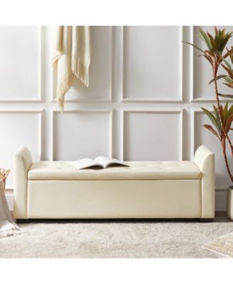 Monica 57.75 PU "Wide Tufted Storage Bench with Flared Arms