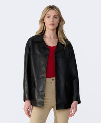 Women's Relaxed Leather Jacket, Created for Macy's