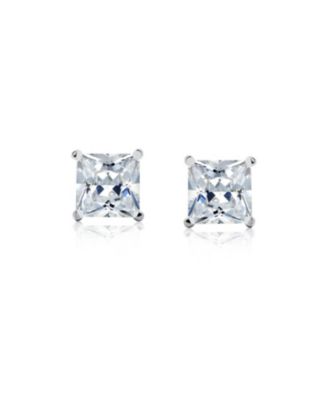 Classic Set of 2 Multi Color Square Cubic Zirconia CZ Stud Earrings Silver Black Plated Screwback Posts 10MM