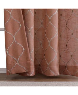 1 Piece Vienna Lux Embroidered Linen Blend Semi Sheer Grommet Window Curtain Panel - 84 in. Long