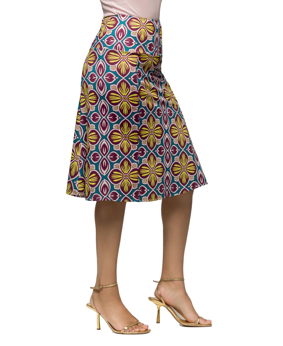 Shop 24seven Comfort Apparel Women's Comfortable Elastic Waist Knee Length Skirt In Yellow Mul