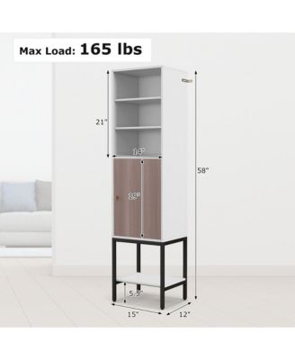 57" Bathroom Tall Cabinet with 1 Door and 4 Shelves Freestanding Floor Cabinet