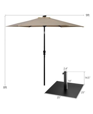 9 Ft Patio Table Market Umbrella w/ 18 Solar LED Lights & Heavy-duty Base