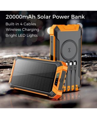 20,000mAh Power Bank- Convenient 4 Built-in Cables & Wireless Charging