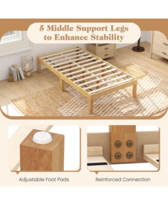 Twin Size Wooden Platform Bed Frame 14" with Rubber Wood Legs Under-bed Storage