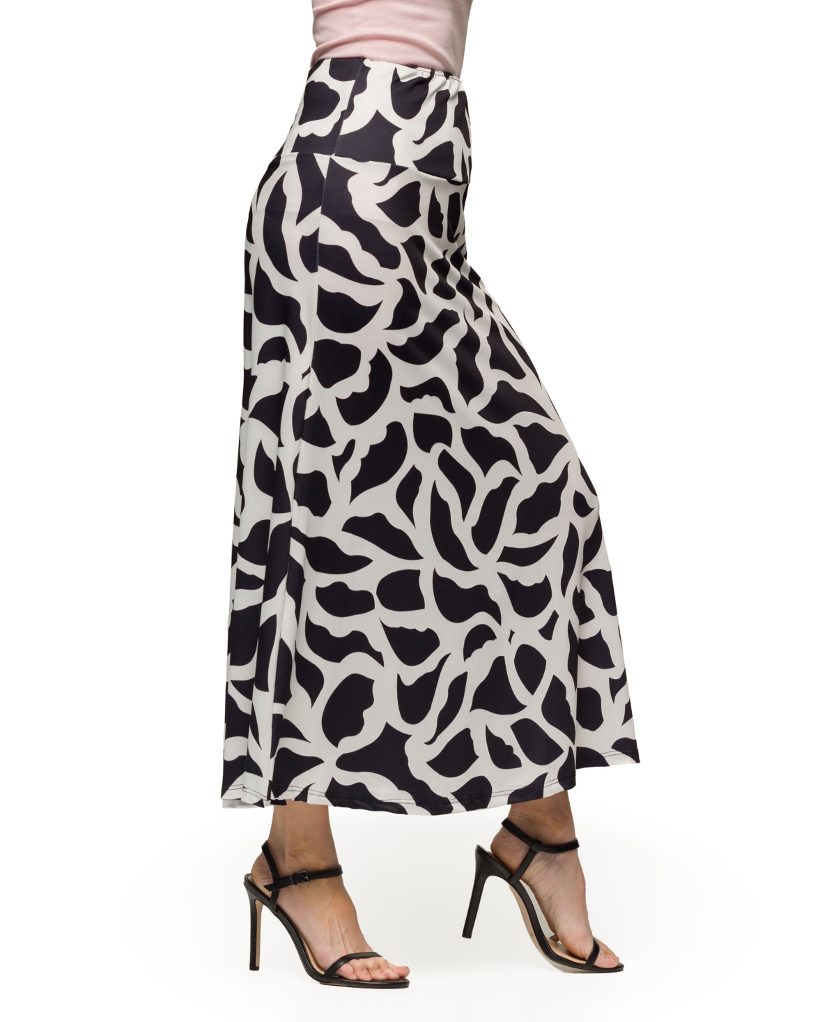 24seven Comfort Apparel Print Elastic Waist A-line Maxi Skirt In Black Multi