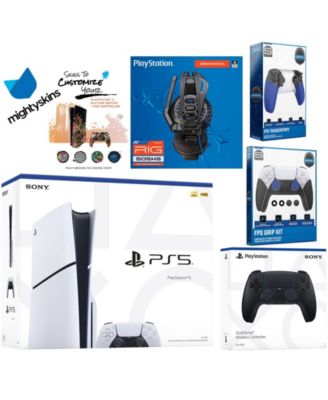 Playstation 5 Slim Disc Bundle with Extra Chroma Indigo Controller, Plantronics Headset, Trigger Stop Kit, FPS Grip Kit and MightySkins Decal Vou