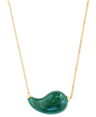 EFFY&reg; Malachite Curved Teardrop Pendant Necklace in 14k Gold, 15" + 1" extender