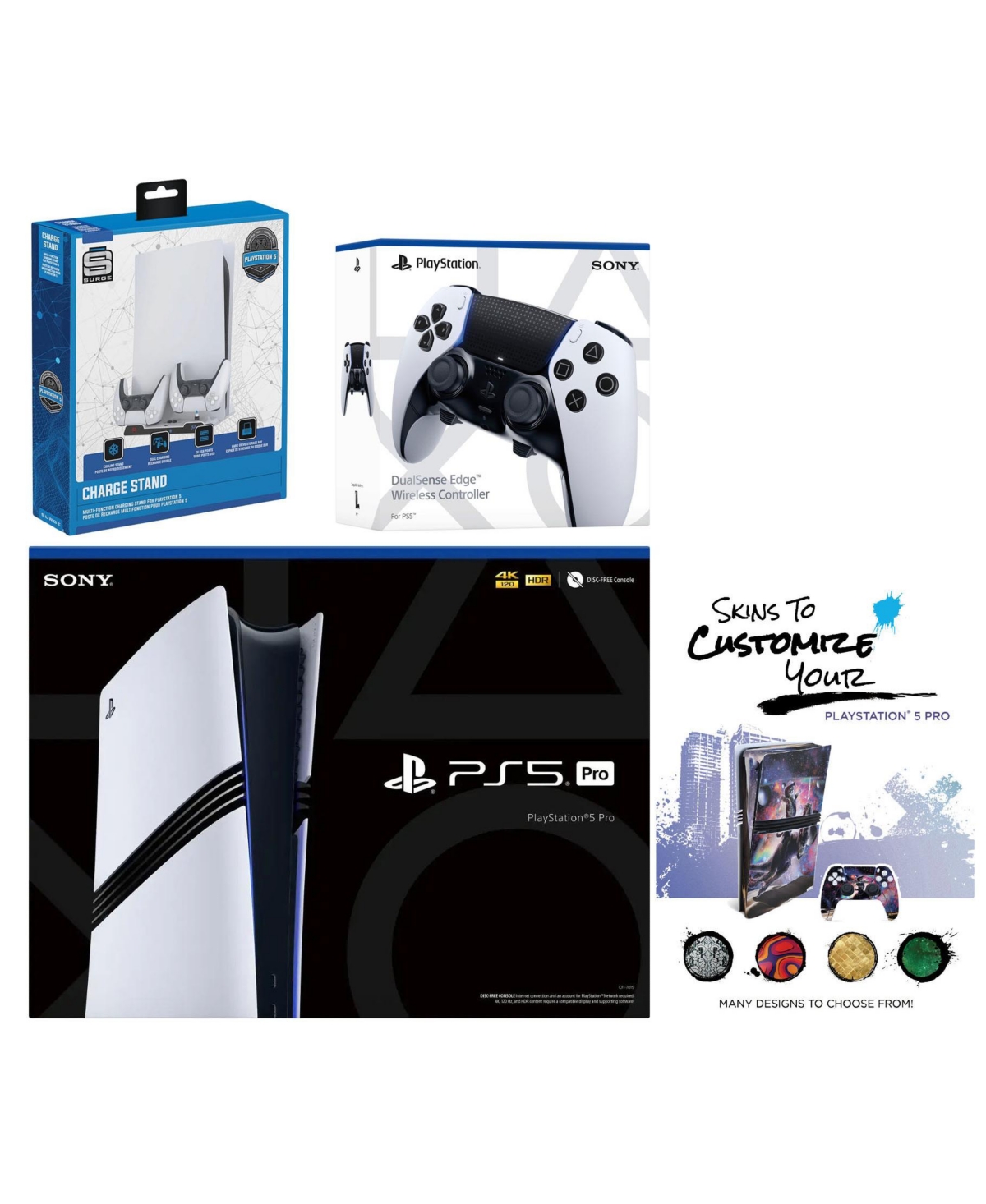 Sony PlayStation 5 Pro with Extra Edge Controller, Charging Usb Hub and MightySkins Decal Voucher