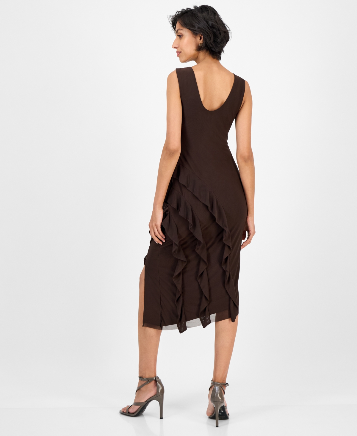 Topson Downs Tinsel Women's Round-neck Printed Asymmetric-ruffle Dress