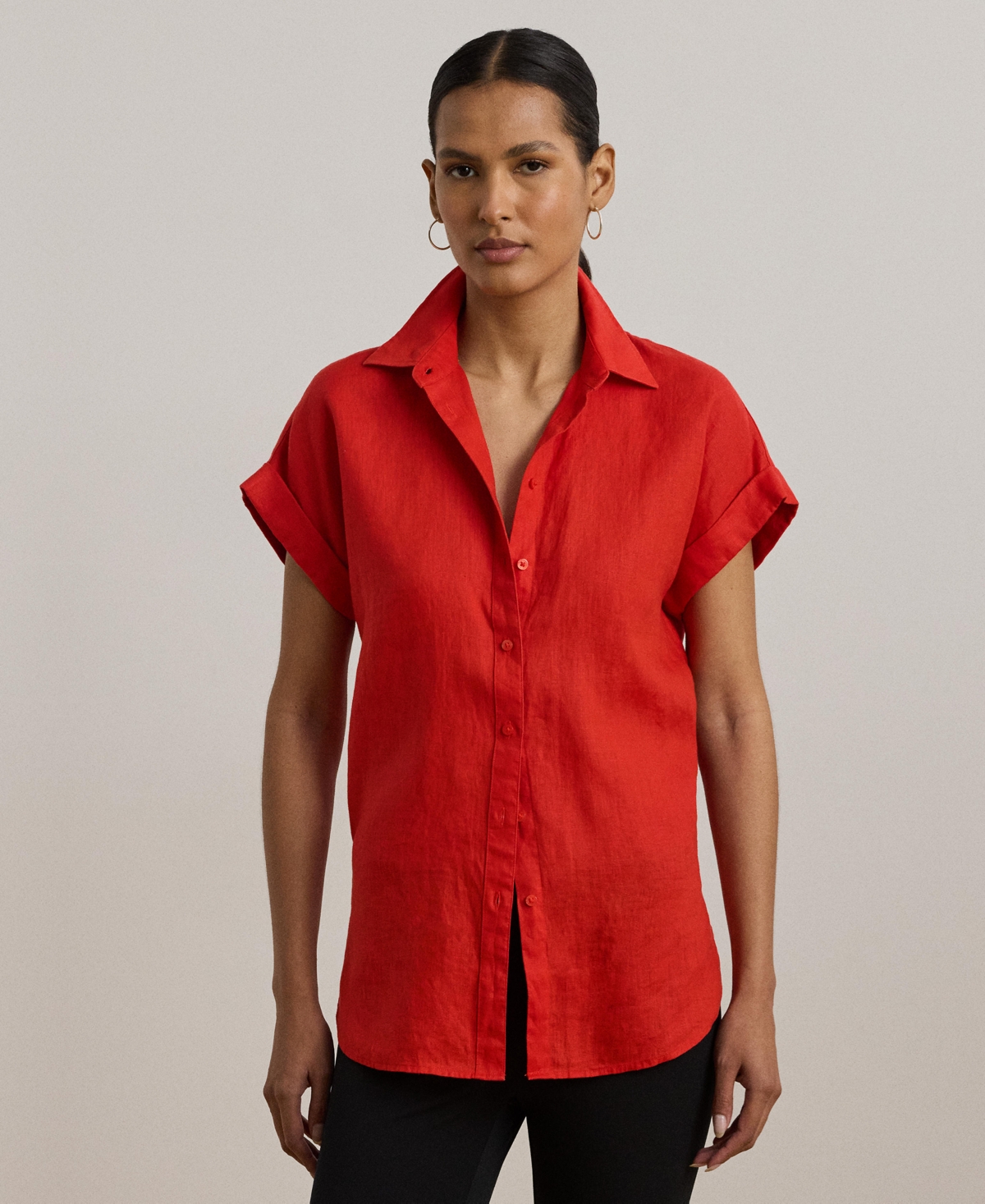 Ralph Lauren Relaxed Fit Linen Short-sleeve Shirt In Red