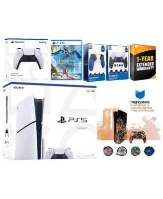 Playstation 5 Slim Disc with Horizon Forbidden West, Extra Controller, Trigger Stop Kit, FPS Grip Kit and MightySkins Decal Voucher + 1 Year CPS