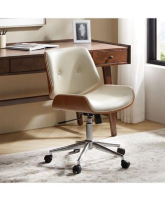 Kalene Belby Faux Leather 36.2'' H Mid-century Modern Office Chair with Bent Wood Frame