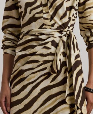 Women's Zebra-Print Tie-Front Crepe Shirtdress