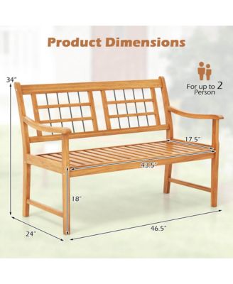 Outdoor Acacia Wood Bench 2-Person Patio Bench with Slatted Seat &  Backrest
