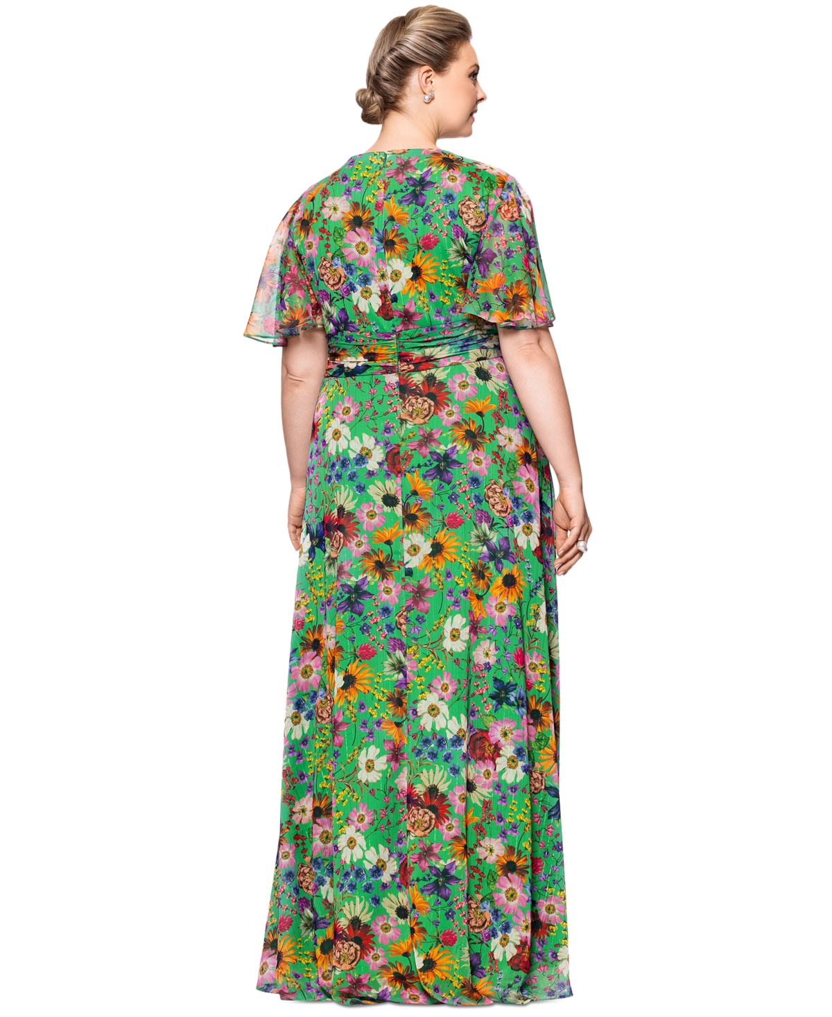 Betsy & Adam Plus Size Floral-print Flutter-sleeve A-line Dress