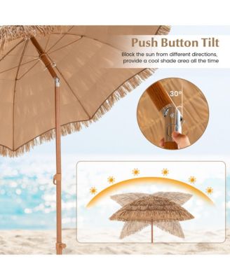 6.5 FT Thatched Tiki Umbrella w/ Foldable Stand Hawaiian Style Beach Umbrella