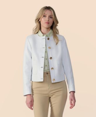 Women's Cropped Leather Jacket With Gold Buttons, Created for Macy's