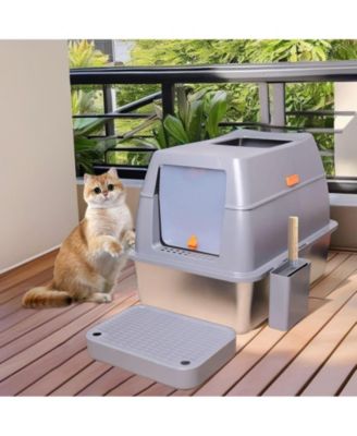 Stainless Steel Cat Litter Box With Lid, Scoop ,Filter Pedal
