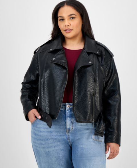Женские куртки Jou Jou Trendy Plus Size Faux-Leather Belted Jacket