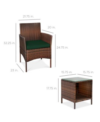 3-Piece Outdoor Wicker Conversation Patio Bistro Set, w/ 2 Chairs, Table