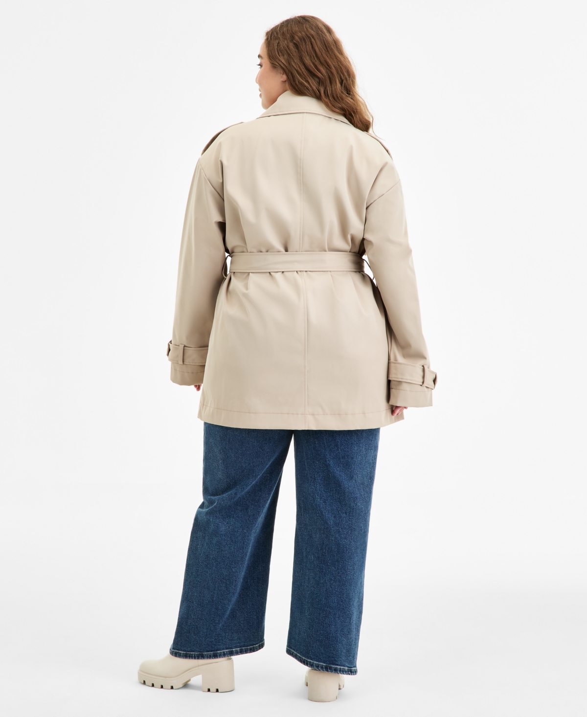 Jou Jou Trendy Plus Size Double-breasted Belted Trench Coat In Neutral