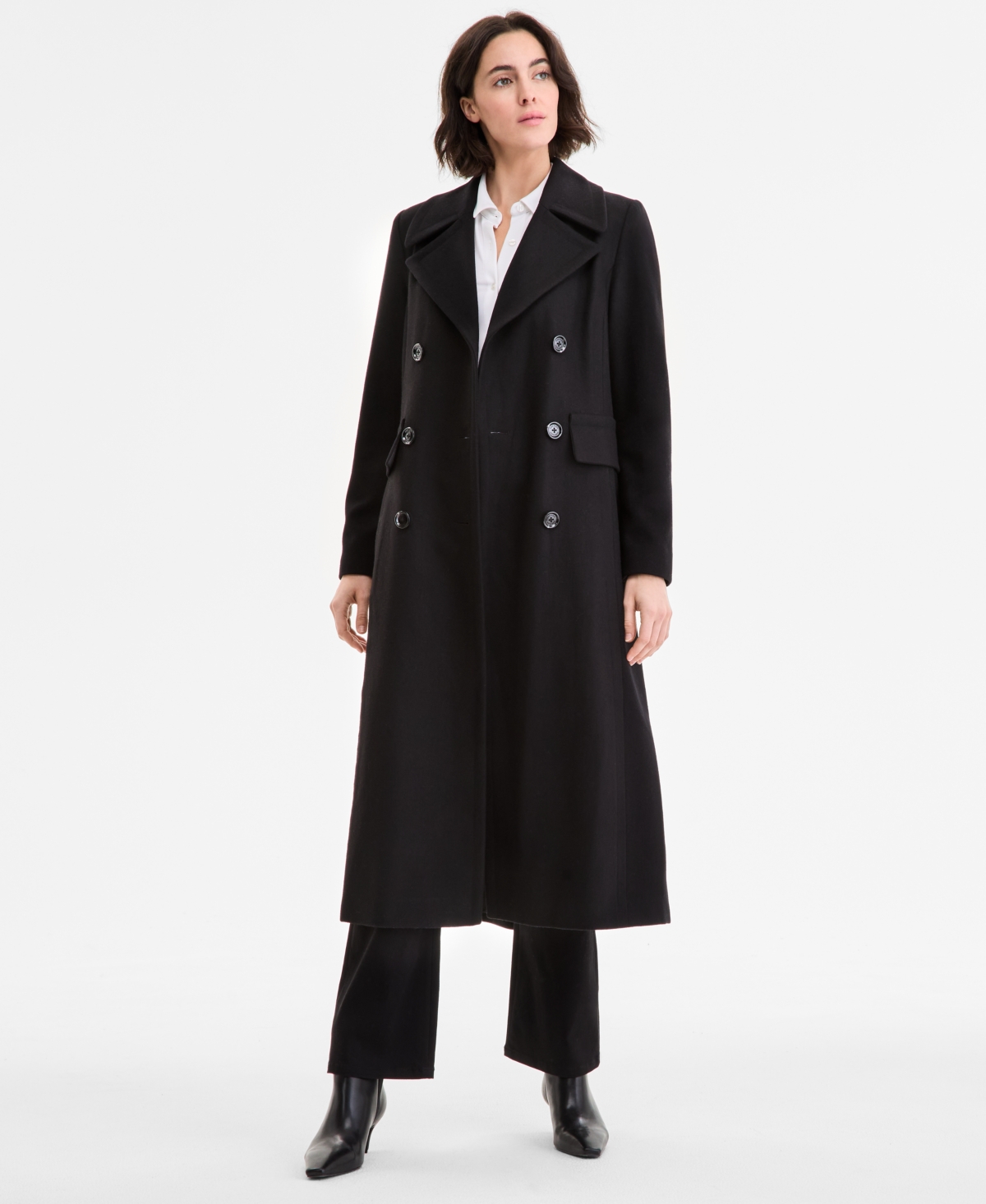 Anne Klein Women's Double-breasted Maxi Coat In Black