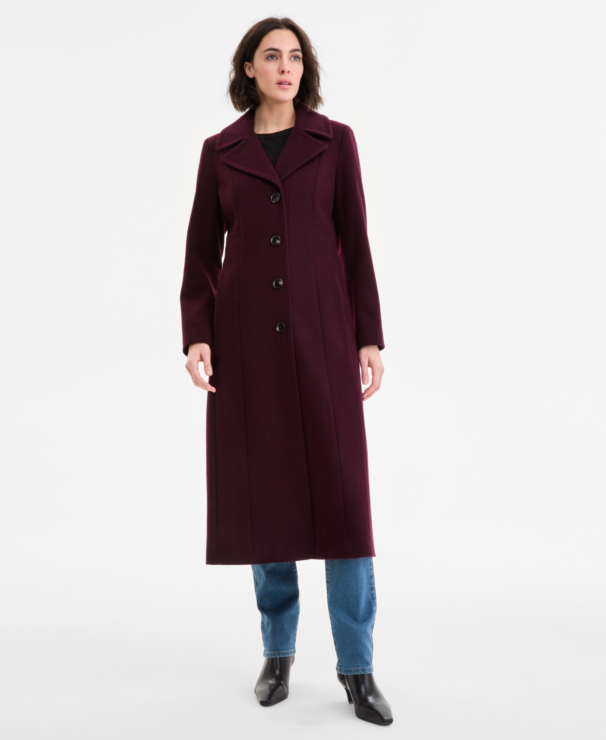 Anne Klein Women's Single-breasted Maxi Coat In Burgundy