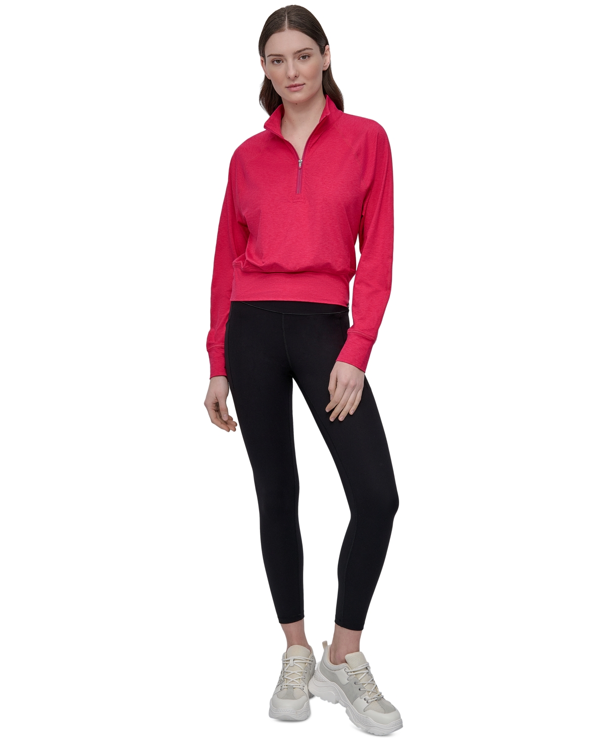 Dkny Sport Women's Space-dyed Half-zip Raglan-sleeve Top In Red