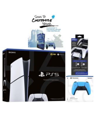 PlayStation 5 Slim Digital PS5 with Extra Chroma Indigo Controller, Dual Charging Dock and MightySkins Voucher Bundle