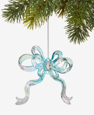 Holiday Lane - Pastel Shine Blue Glitter Bow Ornament