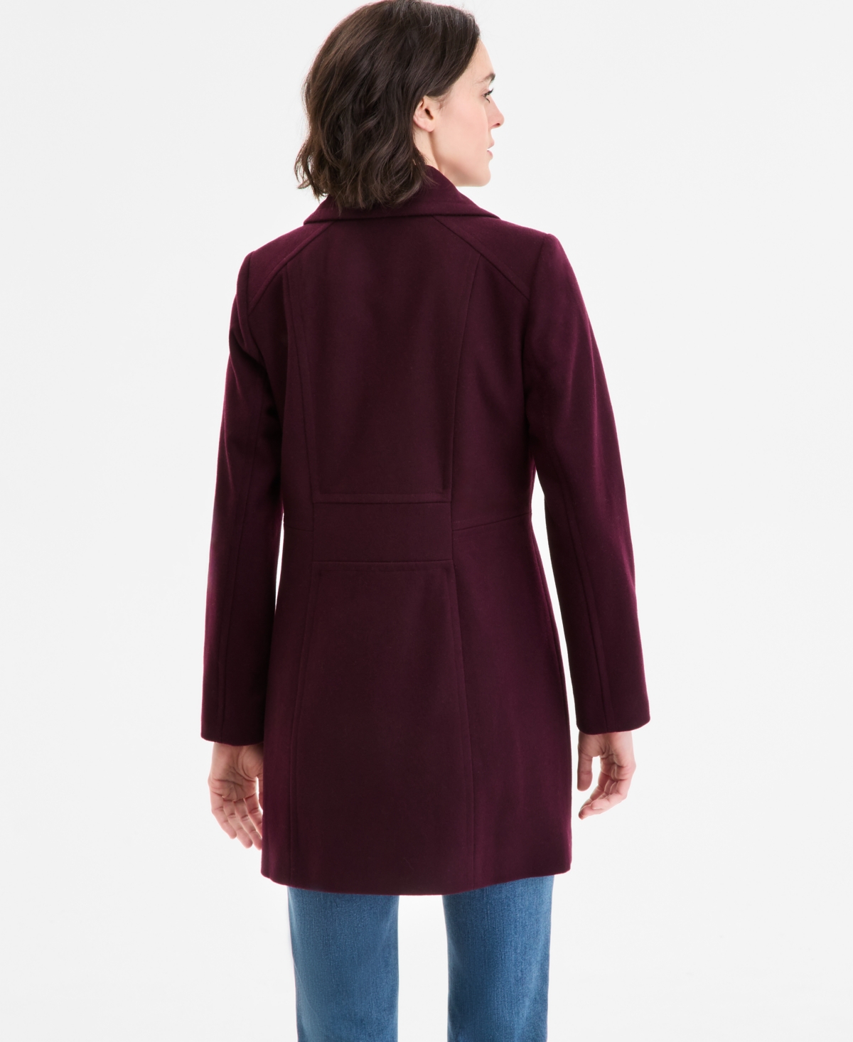 Anne Klein Women's Double-breasted Peacoat, Exclusively At Macy's In Burgundy