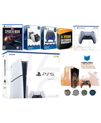 Playstation 5 Slim Disc with Spider-Man: Miles Morales, Extra Controller, Gamer Kit, Charge Dock and MightySkins Decal Voucher + 1 Year CPS Exten