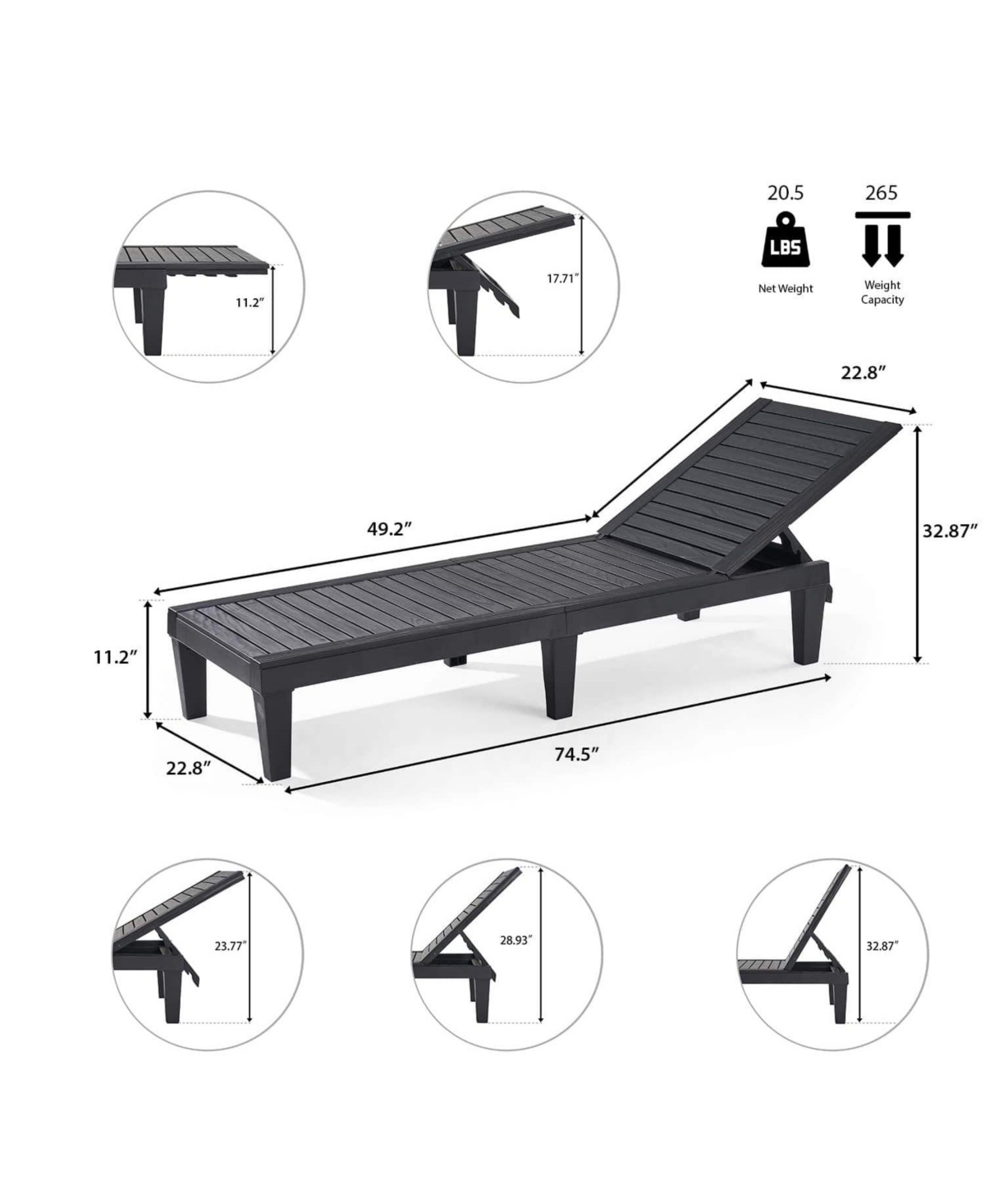 Adjustable & Waterproof Outdoor Patio Chaise Lounge Chairs