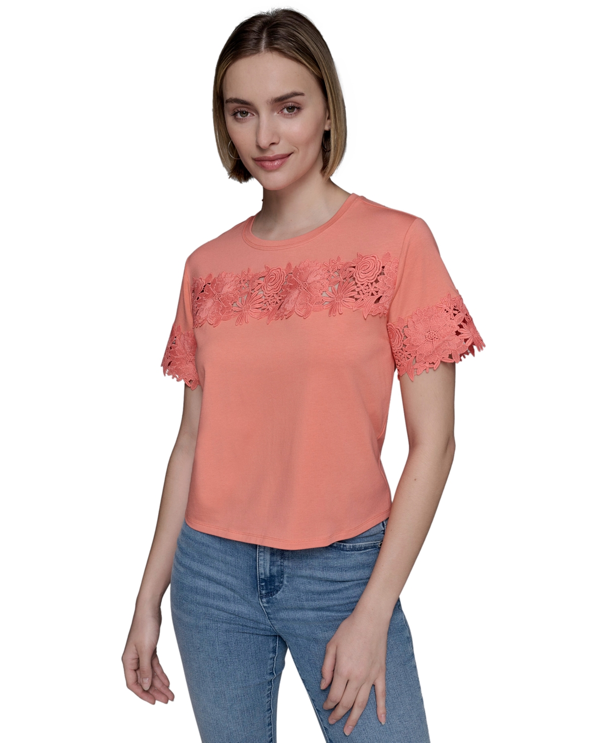 Karl Lagerfeld Women's Lace-trim Knit Top