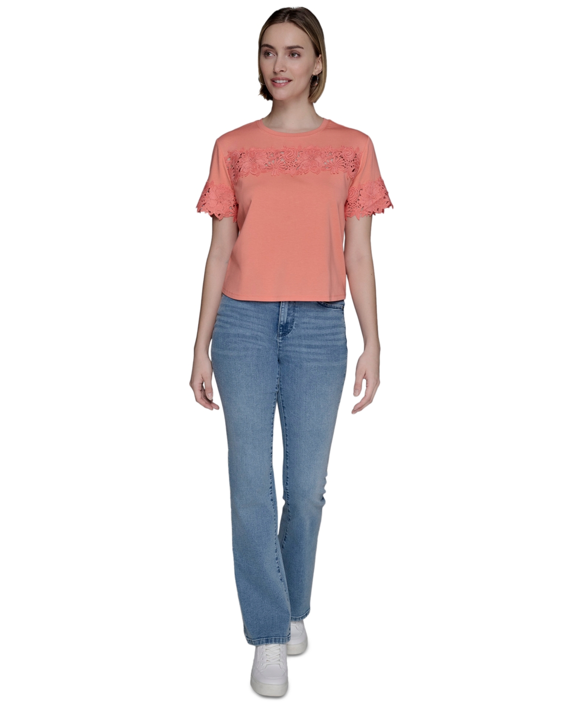 Karl Lagerfeld Women's Lace-trim Knit Top