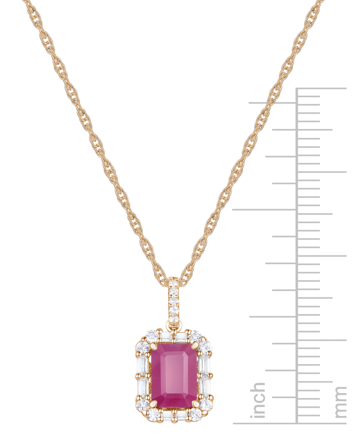 MACY'S EMERALD (1 CT. T.W.) & DIAMOND (1/4 CT. T.W.) HALO 17" PENDANT NECKLACE IN 14K GOLD (ALSO IN RUBY AN 