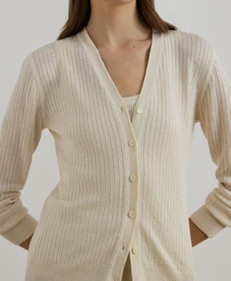 Women's Rib-Knit Linen-Blend V-Neck Cardigan