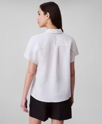 売れ筋商品|||カルバンクライン カットソー トップス レディース Women's Linen-Blend Short-Sleeve Shirt Chalk Calvin Klein Women's Linen-Blend Short-Sleeve Shirt - Macy's